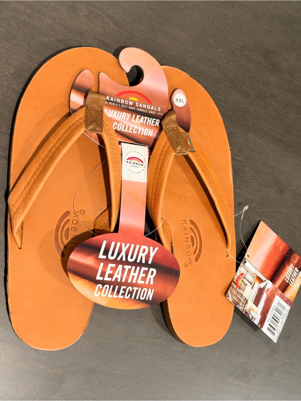 Rainbow Men’s Leather Flip Flops — Tan